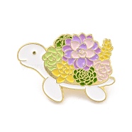 Tortoise with Flower Enamel Pin, Animal Alloy Enamel Brooch for Backpack Clothes, Golden, Plum, 20x29x9.5mm, Pin: 1mm(JEWB-O007-C01)