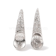 925 Sterling Silver Micro Pave Cubic Zirconia Hoop Earring Settings Findings, for Half Drilled Beads, Real Platinum Plated, 20x6mm, Pin: 0.8x15.5mm(STER-B003-20P)