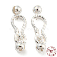 925 Sterling Silver S-Hook Clasps, Silver,  clasp: 17.5x8.5x2mm, bead: 8x5.5x5mm, hole: 1.4mm, inner diameter: 4.5mm.(STER-Q191-07B-S)