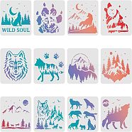 Large Plastic Reusable Drawing Painting Stencils Templates, for Painting on Scrapbook Fabric Tiles Floor Furniture Wood, Square, Wolf Pattern, 300x300mm(DIY-WH0172-416)