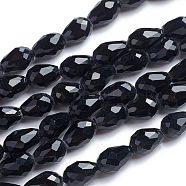 Glass Beads Strands, Crystal Suncatcher, Faceted, teardrop, Black, about 7mm wide, 11mm long, hole: about 1mm, about 56~58pcs/strand, 25 inch(GD7X11C27)