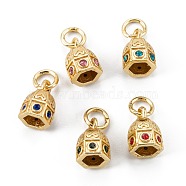 Brass Micro Pave Cubic Zirconia Pendants, Bell, Real 18K Gold Plated, Long-Lasting Plated, Mixed Color, 11x8x7.5mm, Hole: 4mm(ZIRC-P088-03G)