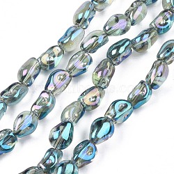 Electroplate Transparent Glass Beads Strands, AB Color Plated, Snake, Medium Aquamarine, 8.5~9.5x7x6mm, Hole: 1mm, about 100pcs/strand, 33.86inch~34.65 inch(86~88cm)(EGLA-N006-028-A02)
