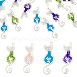 20Pcs 4 Colors Spray Painted Alloy Enamel Pendants, with Glitter Powder, Cat, Mixed Color, 33x11.5x1.5mm, Hole: 1.4mm, 5pcs/color(FIND-SZ0005-78)