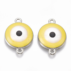 Alloy Links connectors, with Enamel, Flat Round with Evil Eye, Platinum, Gold, 22x16x4.5mm, Hole: 1.5mm(ENAM-S016-30E)