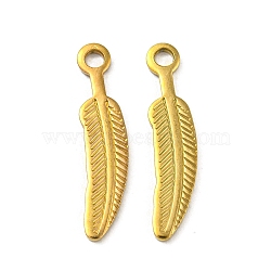 Ion Plating(IP) 304 Stainless Steel Pendants, Feather Charm, Real 18K Gold Plated, 22x5x1mm, Hole: 1.8mm(STAS-P341-32G)
