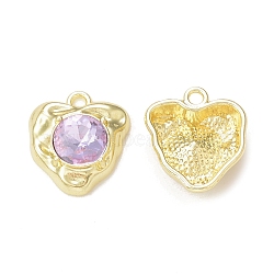 Rack Plating Alloy Glass Pendants, Golden, Heart Charms, Lavender, 17.5x15.5x5.5mm, Hole: 1.8mm(PALLOY-P291-03G-01)