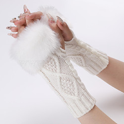 Polyacrylonitrile Fiber Yarn Knitting Fingerless Gloves, Fluffy Winter Warm Gloves with Thumb Hole, White, 200~260x125mm(COHT-PW0001-15A)