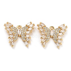 Brass Micro Cubic Zirconia Pemdant, Butterfly, Real 18K Gold Plated, 17.5x21.5x4.5mm, Hole: 1.5mm(KK-Q789-25G)