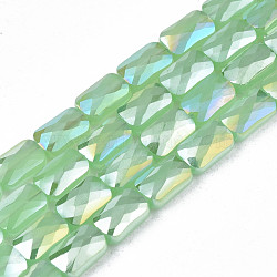 Electroplate Glass Beads Strands, Imitation Jade Beads, AB Color Plated, Faceted, Rectangle, Light Green, 7x4x3mm, Hole: 1mm, about 79~80pcs/strand, 20.47 inch(52cm)(EGLA-N002-25-E01)