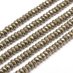 Faceted Rondelle Natural Pyrite Beads Strands, 8x5mm, Hole: 1mm, about 79pcs/strand, 15.7 inch(G-I126-11-8x5mm)