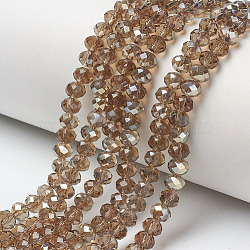 Electroplate Glass Beads Strands, Half Plated, Rainbow Plated, Faceted, Rondelle, Camel, 4x3mm, Hole: 0.4mm, about 123~127pcs/strand, 16.5~16.9 inch(42~43cm)(EGLA-A034-T4mm-K05)