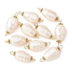 Acrylic Imitation Pearl Connector Charms, Teardrop Links with Alloy Spacer Beads, Antique Golden, 25x10.5x8mm, Hole: 1.6mm(PALLOY-YW0001-51)