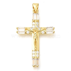 Brass Pave Clear Cubic Zirconia Pendants, Cross, Real 16K Gold Plated, 36x22.5x4mm, Hole: 3.5mm(KK-M101-05G-05)