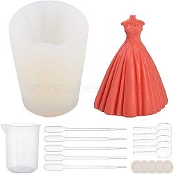 Wedding Dress Food Grade Silicone Molds Kits, Fondant Molds, For DIY Cake Decoration, Chocolate, Candy, UV Resin & Epoxy Resin Making, with Plastic Pipettes, Latex Finger Cots, White, 75x68x80mm, Inner Size: 65x58mm(DIY-OC0003-20)
