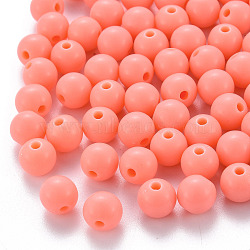 Opaque Acrylic Beads, Round, Salmon, 8x7mm, Hole: 2mm, about 111pcs/500g(MACR-S370-C8mm-SS2109)