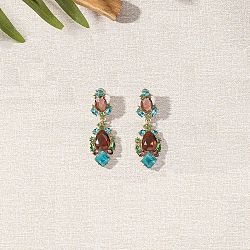 Luxury Alloy Glass Stud Dangle Earrings for Women, Oval & Teardrop, Colorful(YN1358-5)