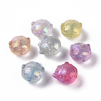 UV Plating Rainbow Iridescent Luminous Acrylic Beads, Glitter Beads, Glow in the Dark, Fortune Cat, Mixed Color, 25x24x18.5mm, Hole: 2mm
