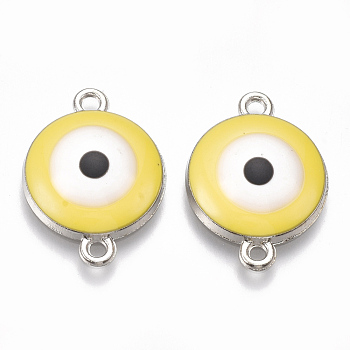Alloy Links connectors, with Enamel, Flat Round with Evil Eye, Platinum, Gold, 22x16x4.5mm, Hole: 1.5mm