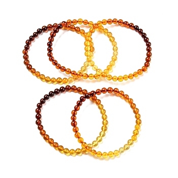 Dyed Gradient Color Natural Amber Round Beaded Stretch Bracelets, Inner Diameter: 2-1/4 inch(5.6cm), Beads: 5mm