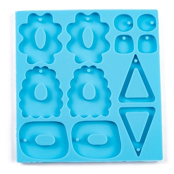 Irregular Mixed Shapes DIY Earring Silicone Molds, Resin Casting Molds, for UV Resin & Epoxy Resin Jewelry Making, Deep Sky Blue, 126x118x5.4mm