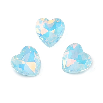 Glass Cabochons, Faceted, Heart, Cyan, 10x10x4.5mm, 45pcs/set