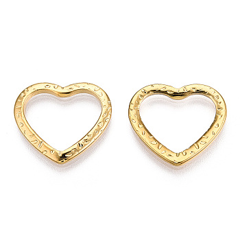 Ion Plating(IP) 304 Stainless Steel Linking Ring, Hammered, Heart, Real 18K Gold Plated, 16.5x18x1.5mm, Inner Diameter: 10.5x14mm