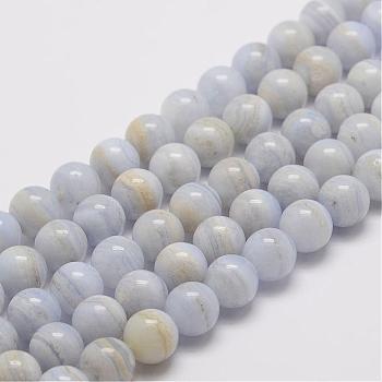 Natural Blue Lace Agate Bead Strands, Grade AB, Round, 4mm, Hole: 1mm, about 95pcs/strand, 15.5 inch