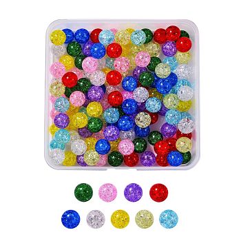 135G 9 Colors Transparent Crackle Glass Round Beads Strands, No Hole, Mixed Color, 1/2 inch(12mm), 15pcs/color