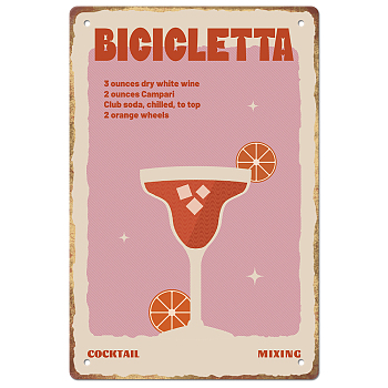 Vintage Metal Tin Sign, Iron Wall Decor for Bars, Restaurants, Cafes Pubs, Rectangle with Word Bicicletta Cocktail, Drink Pattern, 300x200x0.5mm