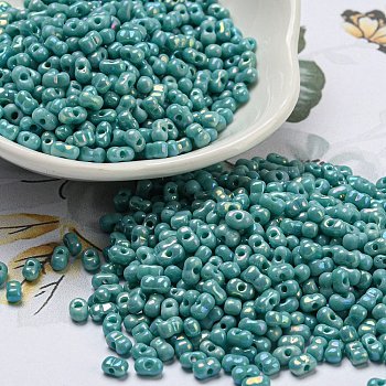Glass Seed Beads, Opaque Colours Rainbow, Peanut, Light Sea Green, 4x2x2mm, Hole: 0.8mm, about 10975pcs/pound