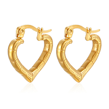 Heart 304 Stainless Steel Hoop Earrings for Women, Real 18K Gold Plated, 19x20mm