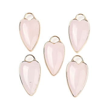 Natural Rose Quartz Pendants, with Golden Tone Brass Findings, Heart Charms, 33.5x17x5.5~6.5mm, Hole: 6x5mm