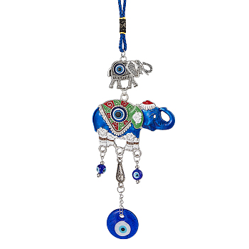Elephant & Evil Eye Turkish Lucky Pendant Decorations, Alloy Enamel & Glass Car Hanging Ornament, Colorful, 305mm