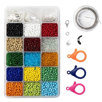 DIY Neck Strap Lanyard Making Kits, Including Glass Seed Beads, Plastic & Zinc Alloy Lobster Claw Clasps, Eyeglass Holders, Tail Wire, Brass Crimp Beads