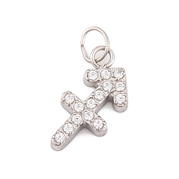 316 Stainless Steel Micro Pave Cubic Zirconia Pendants, with Jump Rings, Stainless Steel Color, 12 Constellation Charm, Stainless Steel Color, Sagittarius, 11.5x11.5x2mm, Hole: 2.5mm