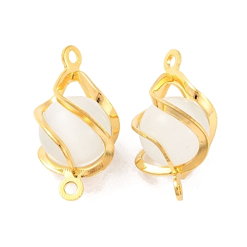 Brass Wrapped Cat Eye Glass Connector Charms, Oval Links, Lead Free & Cadmium Free, Real 24K Gold Plated, 21.5x12x1.2mm, Hole: 1.6mm