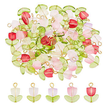 60Pcs Handmade Lampwork Pendants, with Iron Finding, Tulip Charm, Mixed Color, 20x14x6mm, Hole: 3mm