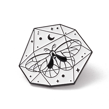 Punk Style White Enamel Pin, Electrophoresis Black Plated Lapel Pin Brooch for Backpack Clothes, Polygon, 25.5x30x2mm