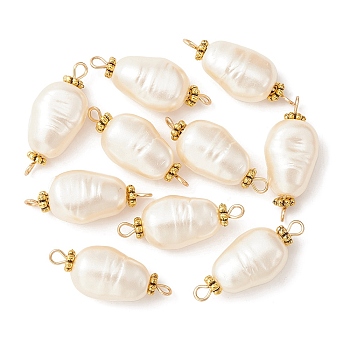 Acrylic Imitation Pearl Connector Charms, Teardrop Links with Alloy Spacer Beads, Antique Golden, 25x10.5x8mm, Hole: 1.6mm