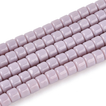 Opaque Solid Color Glass Beads Strands, Column, Lavender, 3.5x4~4.5mm, Hole: 0.7~0.9mm, about 102~108pcs/strand, 14.17~14.96 inch(36~38cm)