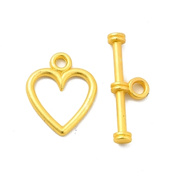 Rack Plating Alloy Toggle Clasps, Heart, Matte Gold Color, Bar: 18.5x6.5x3mm, Hole: 1.8mm, Heart: 14x11.5x1.5mm, Hole: 1.6mm