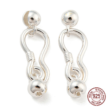 925 Sterling Silver S-Hook Clasps, Silver,  clasp: 17.5x8.5x2mm, bead: 8x5.5x5mm, hole: 1.4mm, inner diameter: 4.5mm.