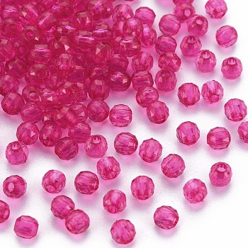 Transparent Acrylic Beads, Faceted, Round, Medium Violet Red, 4x4mm, Hole: 1.5mm, about 16100pcs/500g