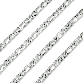 304 Stainless Steel Figaro Chains, Faceted, Unwelded, Stainless Steel Color, 4~6x3mm
