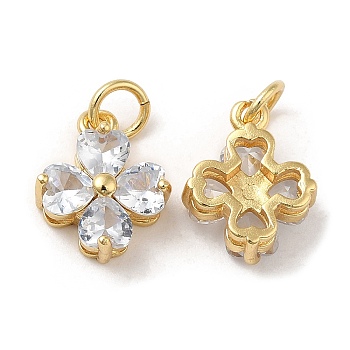 Brass Pendants, with Cubic Zirconia, Lead Free & Cadmium Free, Clover Charms, Real 18K Gold Plated, Clear, 13x10x5mm, Hole: 3.4mm
