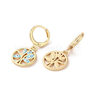 Tree with Evil Eye Real 18K Gold Plated Brass Dangle Leverback Earrings(EJEW-Q797-19G-02)-2