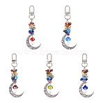 5Pcs 5 Colors Hollow Moon Alloy Pendant Decoraiton, with Chakra Gemstone Chip and Mushroom Handmade Lampwork Beads, Alloy Swivel Clasps, Mixed Color, 103mm, 1pc/color(HJEW-TA0001-26)