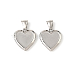 316 Stainless Steel Locket Pendants, Heart Charm, with 304 Stainless Steel Snap on Bails, Stainless Steel Color, 24.5x22.5x4.5mm, Hole: 8.5x3.5mm(STAS-K321-26P)