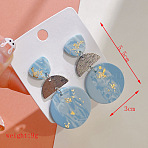 Handmade Polymer Clay & Alloy Dangle Stud Earrings for Women, Flat Round, Sky Blue, 55x30mm(WGEC92E-01)